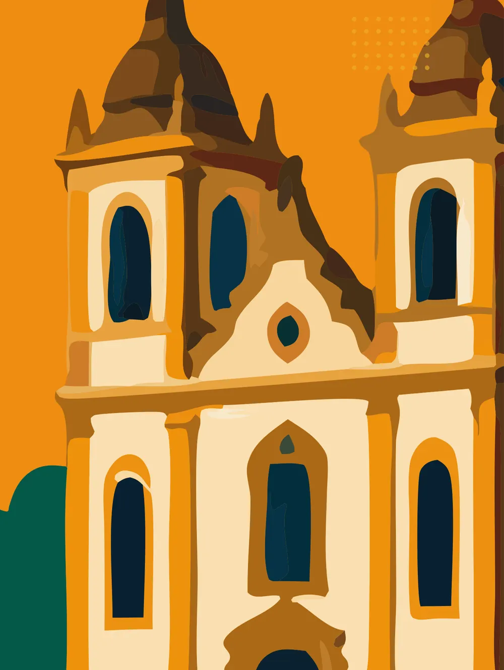 Ilustração flat de uma igreja histórica de Salvador sobre fundo laranja